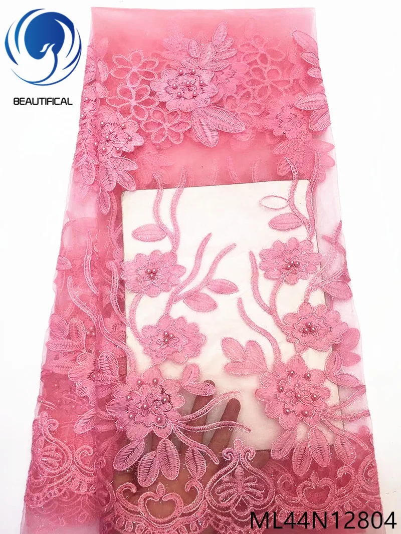 

BEAUTIFICAL African Lace Beads with Embroidery Tulle French Lace Fabric 5 yards/lot African Lace ML44N128