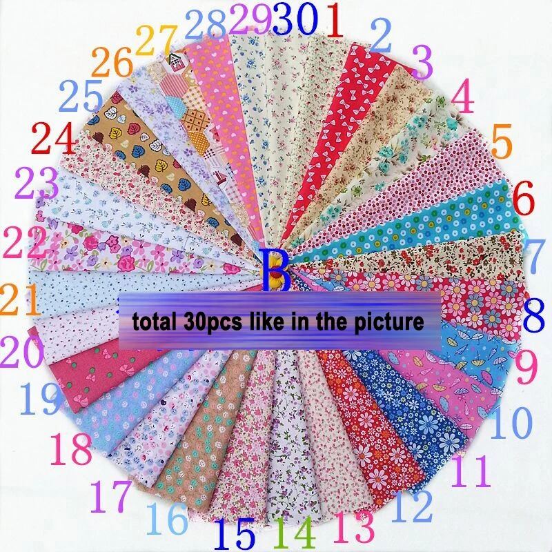 30 colors/lot DIY fabrics100 pure Cotton Fabric Fabrics For Patchwork