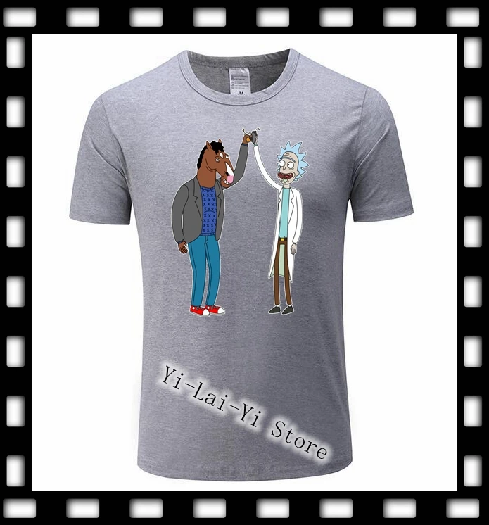 

2019 Great Anime Rick Morty And Bojack Horseman T Shirt Men Cartoon Drinking Buddie T-Shirt Harajuku Macka Fitness Men's TShirt