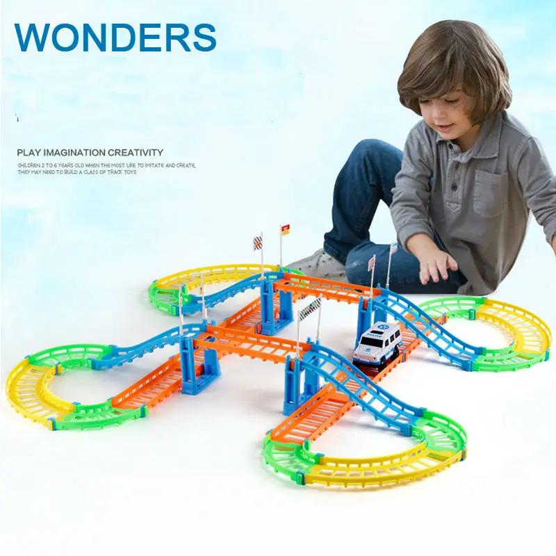 

New design colorful Electric rail toy car Thomas rail car Children's toys Multi-track car track car with retail packaging gift