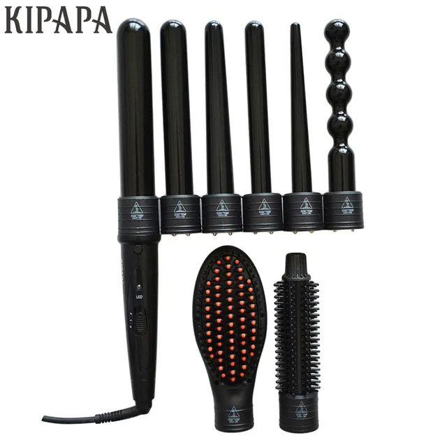 KIPAPA 8 IN 1 Electric Hair Curler Ceramic Curling Wand Tongs Set Magic