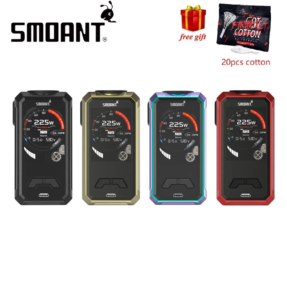 

Original Smoant Charon Mini 225W TC Box MOD with Updated Ant225 Chip Max 225W Output No 18650 Battery Box Mod Vs Luxe mod / Drag