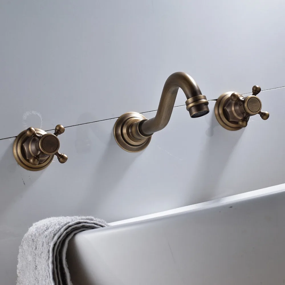 Vintage Antique Brass Widespread Bathroom Sink Faucet Dual Handles 3 Holes Mixer Tap Wall Mount Tub Faucet Mixer Tap Vintage Antique Brass Widespread Bathroom Sink Faucet Dual Handles 3 Holes Mixer Tap Wall Mount Tub Faucet Mixer Tap