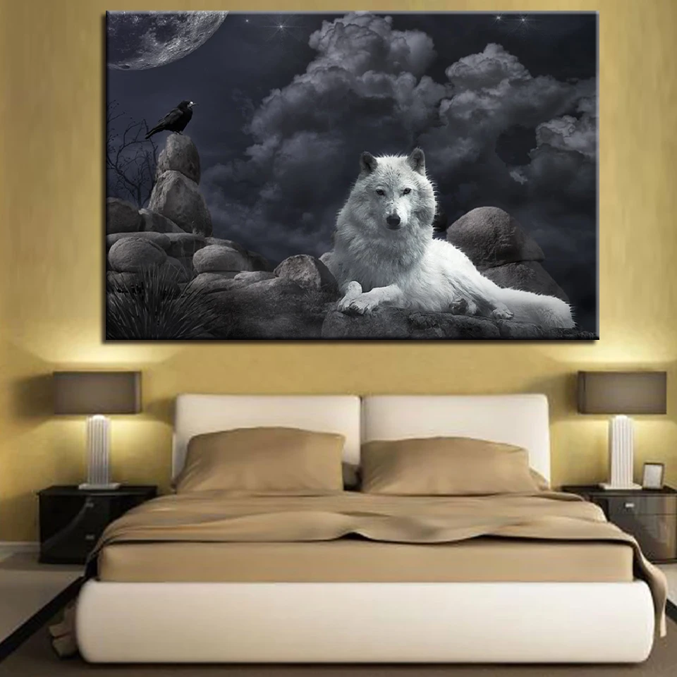 Kanvas Lukisan Wall Art HD Mencetak Kerangka 1 Piece Hitam Gagak Dan