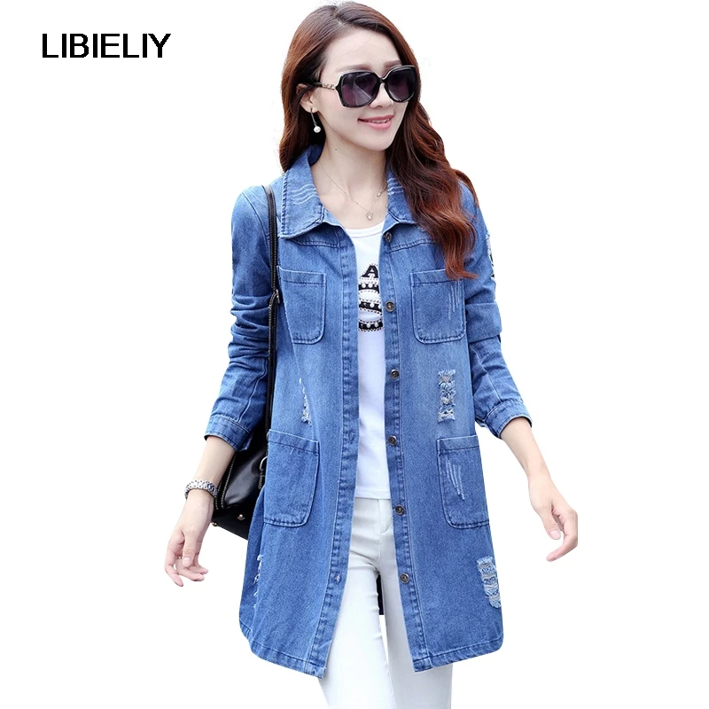 

Nice Spring Autumn Long Sleeve Women Denim Jacket Frayed Jeans Jacket Female Overcoat Jean Coats Plus Size Women Outerwear