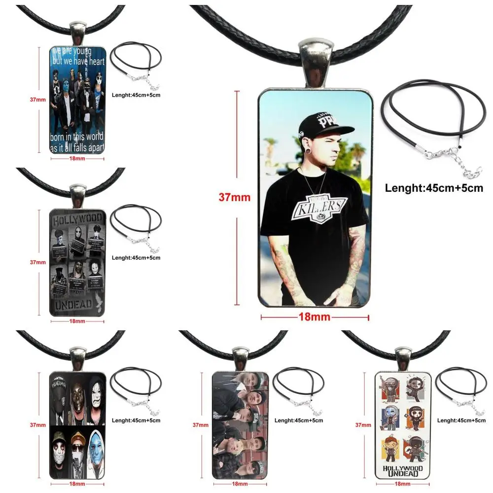 

For Lovers Girl Friend Best Gift Design Fashion Vintage Glass Women Rectangle Necklace Pendants Band Hollywood Undead