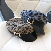 Новые осенние и зимние женские головные уборы, новые корейские Модные леопардовые Восьмиугольные шляпы, индивидуальная трендовая Повседневная шапка для дам HC47