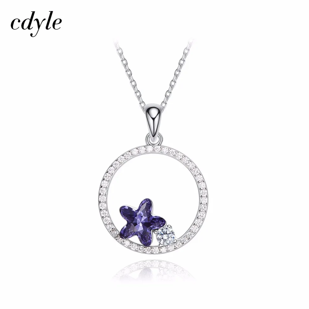 

Cdyle Crystals from Swarovski Necklaces Women Pendants S925 Sterling Silver Jewelry Red Purple Bijoux Austrian Rhinestone