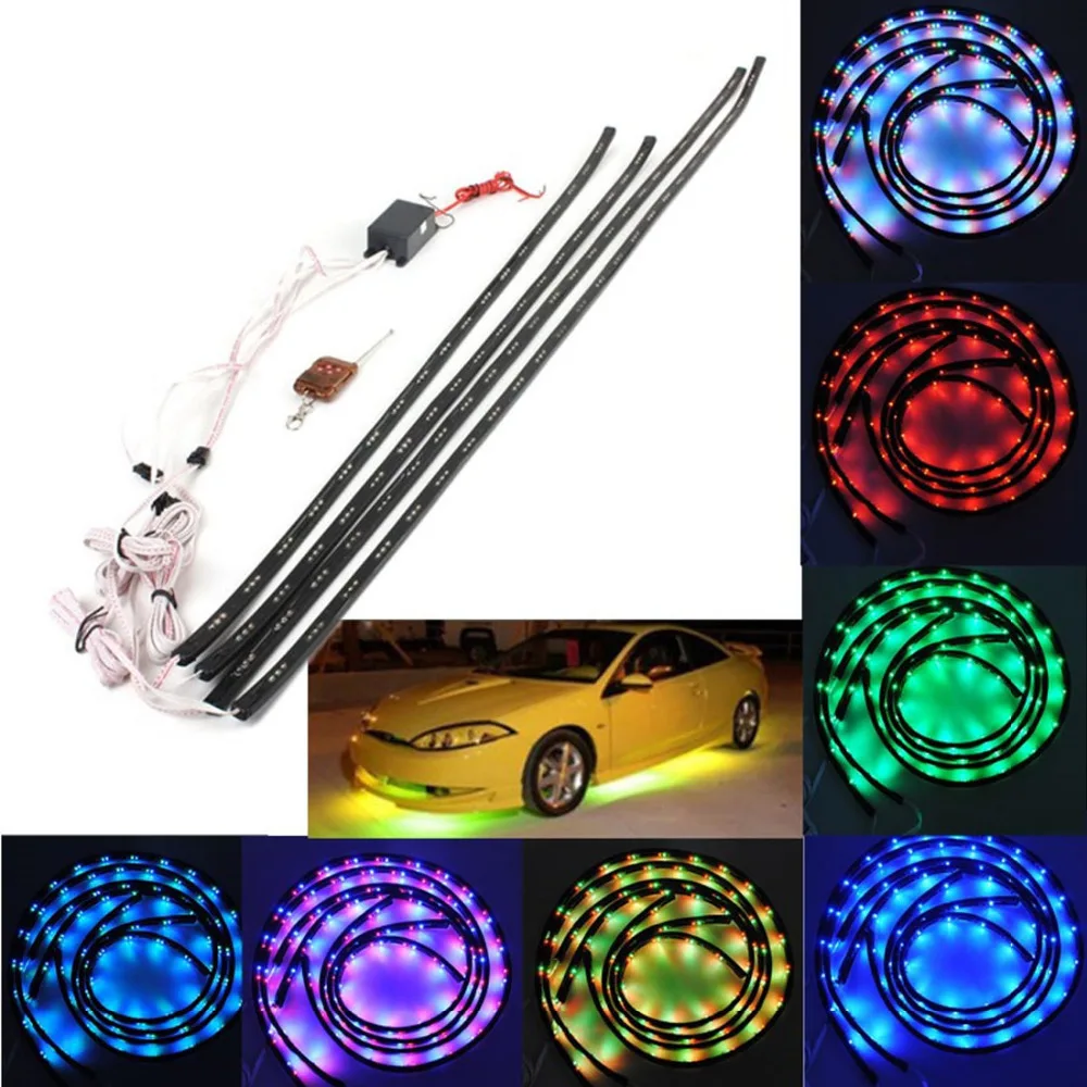 

2pair/lot 90CM 54 RGB LEDs +120CM 72 RGB LEDs Car Wireless car brake light Remote & Sound Control Car Lamp Set