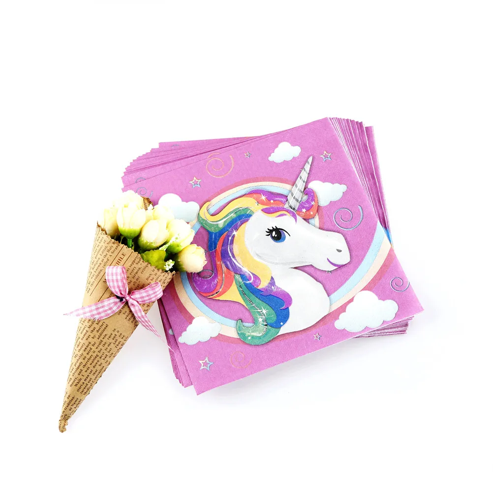 

20pcs/lot Unicorn Napkins Kids Birthday Party Supplies Unicorn Paper Napkins Baby Shower Unicorn Theme Tissue