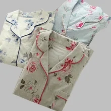 New Cotton Pajamas Set Ladies Summer Sleepwear Floral Print Shorts Sleeve Tracksuit For Women Pijamas Mujer Homewear Clothes
