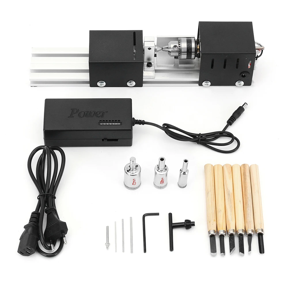 

Upgraded Version Mini Lathe Machine Wood Working DIY Lathe Set with DC 24V Power Adapter New