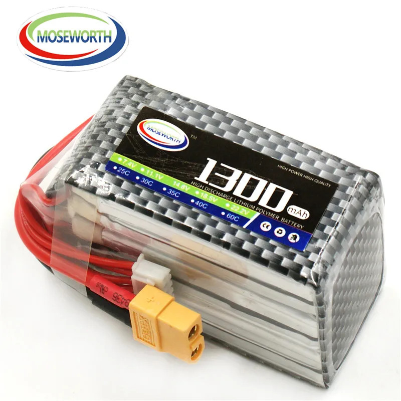 Купить Moseworth Lipo батарея 6S 22,2 в 30C Rc батарея 1300 мАч для самолета дрона автомобиля с дистанционным управлением литиевая батарея 1300 мАч 6 ячеек