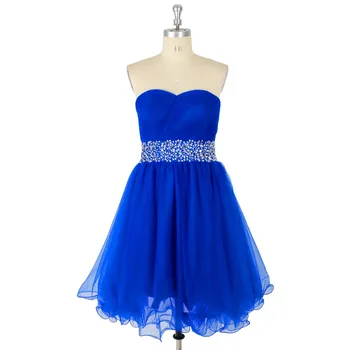 

Royal Blue Ruched Crystal Organza Sweetheart Short A-Line Lace-up Prom Dress Formal Event