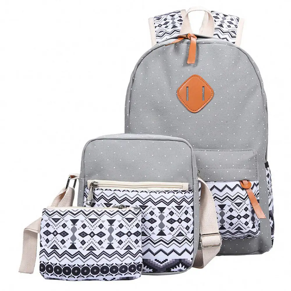 Aelicy роскошный 3 комплекта рюкзак для женщин t холщовый рюкзак с принтом женские милые легкие школьные сумки для девочек-подростков - Цвет: Серый