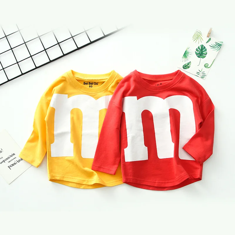 

Baby Long Sleeved T-shirt Girl Cotton Spring Autumn Cartoon Letters M Tops Three Colors Candy Toddler Girls T Shirt 1-6 Year Old