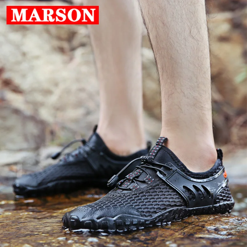 Мужские кроссовки для активного отдыха MARSON черные дышащие из сетчатого
