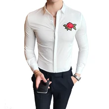 Классическая одноцветная Мужская рубашки с вышивкой белая тонкая удобная мужская деловая Банкетная Повседневная рубашка