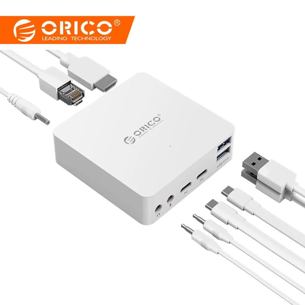 

ORICO Multi-function Laptop Docking Stations TYPE-C to HDMI 4K/Microphone/RJ45/USB3.0-A*2/Audio Type-C PD Host Expansion Dock