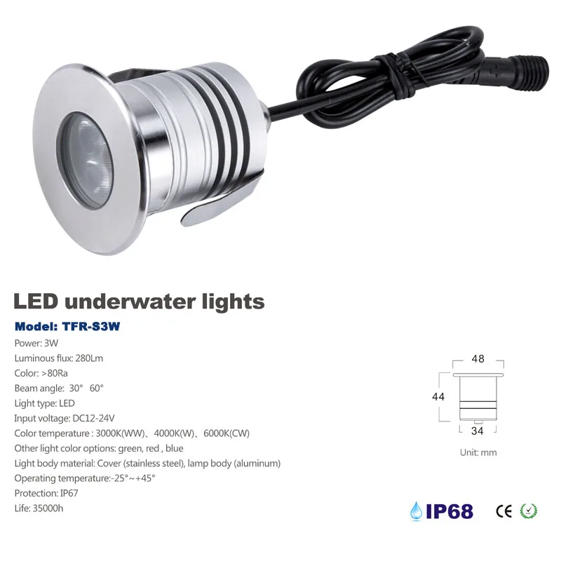 3 W CREE DC 12 V IP68 мини светодиодная лампа свет 80Ra 300Lm 3 Вт Spotlight бассейн подземных подводный освещение в бассейне сад светильник для спа