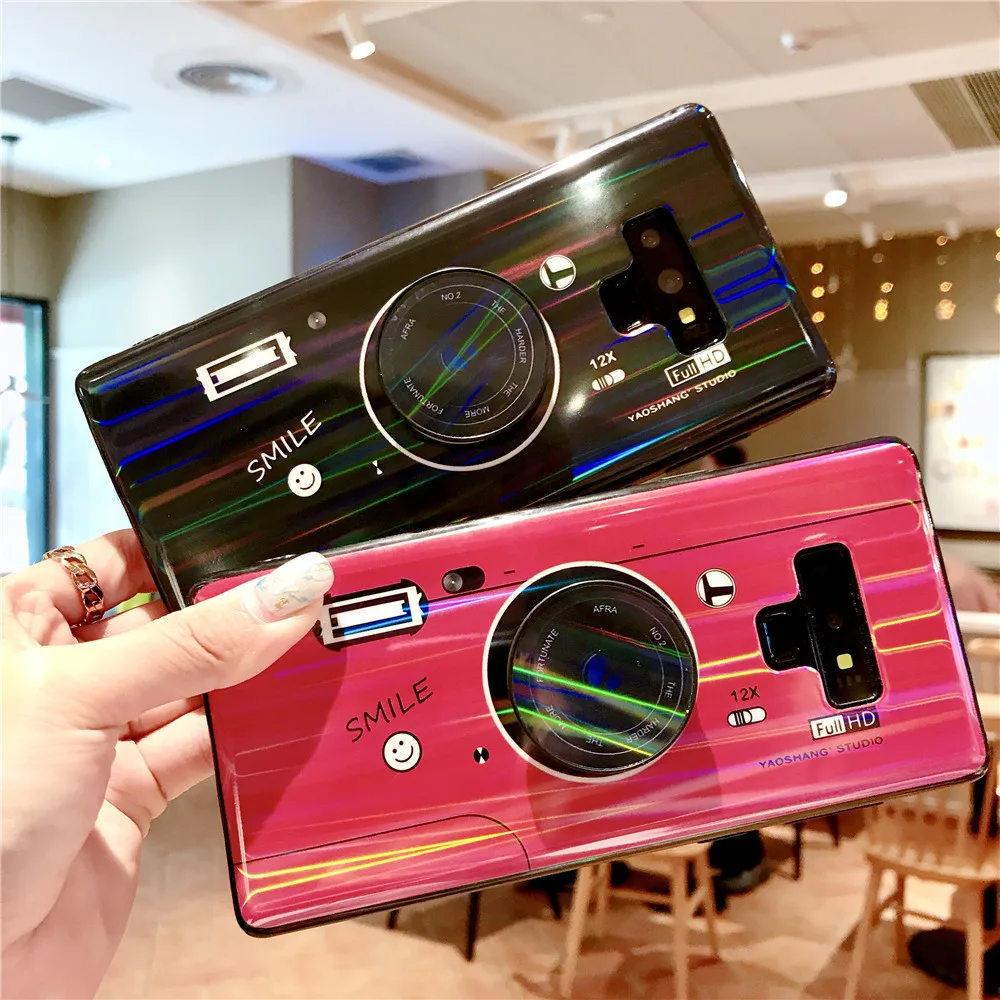 

Luxury Blu-ray Retro Camera Phone Cases For Samsung S9plus S8plus Fashion Cartoon Back Cover For Galaxy Note9 Note8 Capa