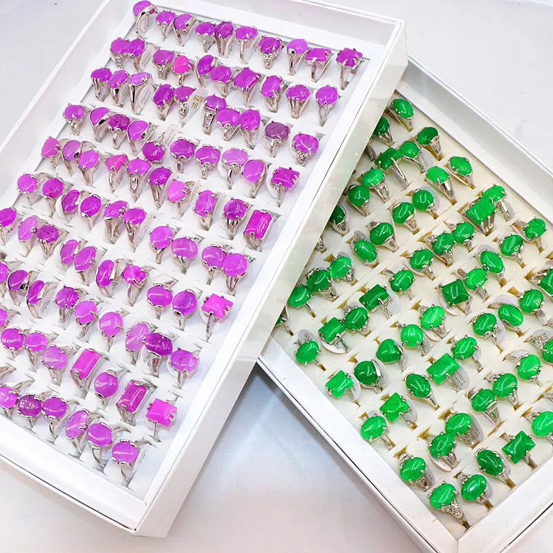

50 Pcs/lot Mix Random Style Nature Stone Alloy Rings Fashion Jewelry Women Party Ring Wedding Ring