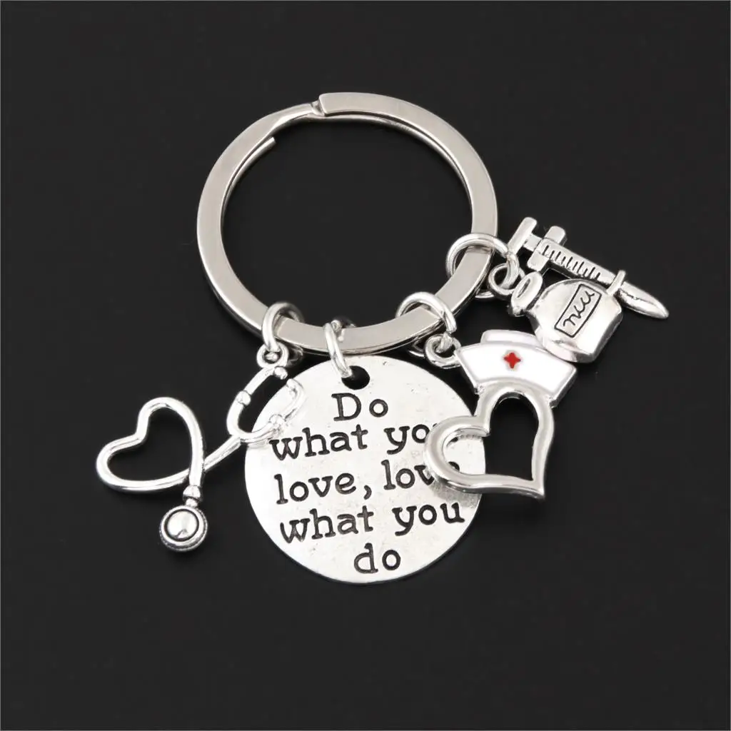 

1Pc Doctor Syringe Stethoscope Keychain Nurse Cap Charms Kringring School Student Graduation Gift Jewelry Supplies E2595