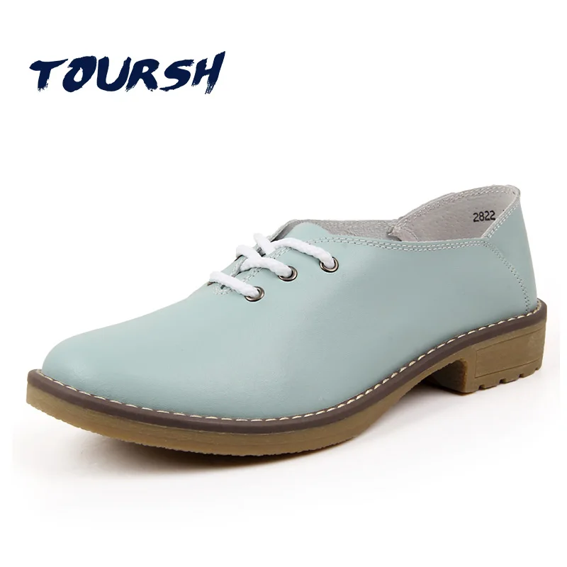 

TOURSH Flat Genuine Leather Shoes Woman Casuals In Women'S Flats Lady Woman Fashion Female Shoes Moccasins Ballet Flats Black8.5