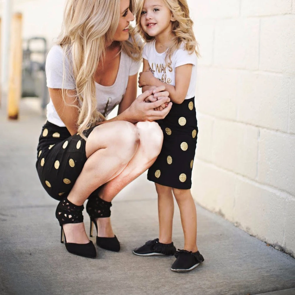 

mother and daughter matching clothes summer 2019 family look clothing print letter+dot skirt suits family matching clothes