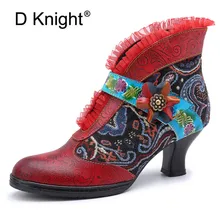 Genuine Leather Retro Splicing Ankle Boots For Women Shoes Patchwork Lace D Knight Woman Boots Block Heels Embroidy Botas Shoes Genuine Leather Retro Splicing Ankle Boots For Women Shoes Patchwork Lace D Knight Woman Boots Block Heels Embroidy Botas Shoes
