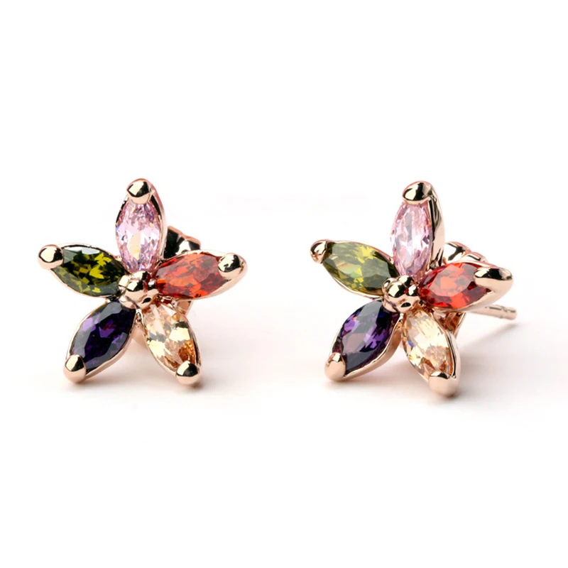 GAOLA Hot Gold Color Star Stud Earrings with Multicolor Zircon Stone For Women Birthday Gift Jewelry |