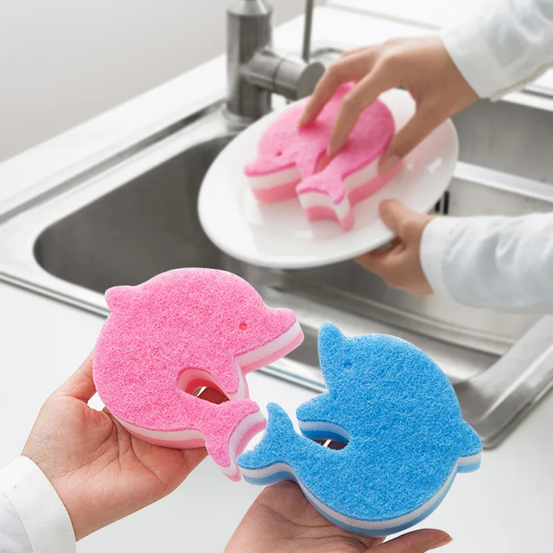 2 pcs  lot Durable Wave Style Microfiber Magic Sponge Eraser Kitchen Sponge Double Face Clean Household Dishwashing Sponge