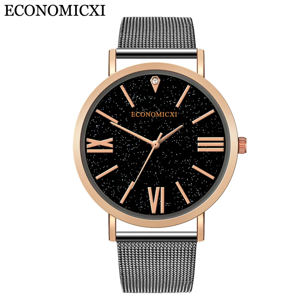 

rolex_watch Stainless Steel Mesh Belt Watch Starry Roman Scale Diamond Men's Quartz Analog wrist Watch relogio masculino