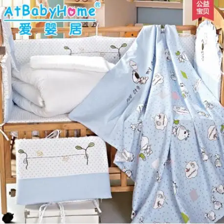 8Pcs/Set 100% Cotton Baby Bedding Set Unisex Cartoon Crib Bedding Sets Detachable Cot Quit Pillow Bumpers Fitted Sheets