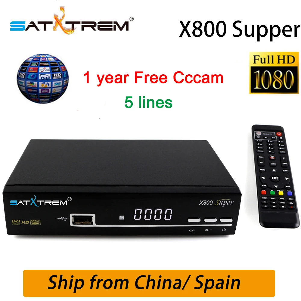 Satxtrem X800 супер DVB-S2 спутниковый ресивер H.264 1080P с 1 год Cam clines для Испании Польша Германия Италия телеприставка