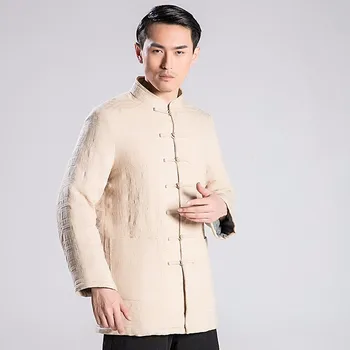 

2018 New Pattern Tai Chi Hanfu Tang Costume Linen Cotton Jacket Male Cotton-padded Wushu Clothing For Winter Only Jacket