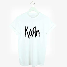 Rock Music KORN Print White Short Sleeve Tshirt Women Tee Harajuku Tshirt TShirts Streetwear Rock Punk Heavy Metal