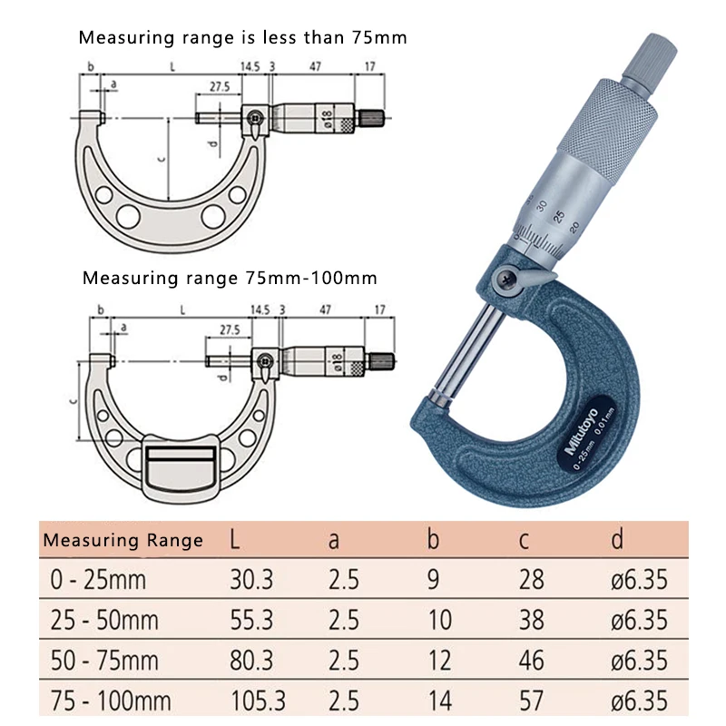 Mitutoyo наружный микрометр 103-137/138/139/140/129/130 датчик Штангенциркули 0-25-50-75-100mm Точность 0,01/0,001 мм измерительный инструмент