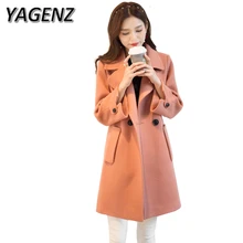 YAGENZ Winter Woolen Jacket Women Clothing Elegant Slim Double-breasted Lady Overcoat High-quality Woolen Warm Outerwear 3XL