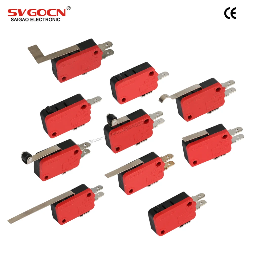 

3-16A 250VAC Micro Limit Switch NO NC COM 2 3 pins Roller Lever Arc Touch Tact Switch 52mm 28mm 6.3mm SPDT Microswitches