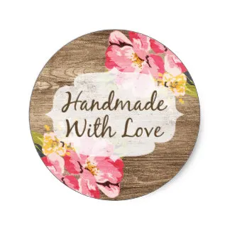 

3.8cm Handmade With Love Rustic Wood & Painted Hibiscus Classic Round Sticker