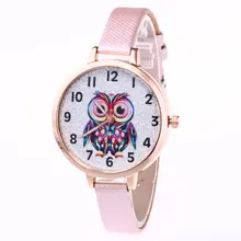 Girl Cute Watches Student Lovely Bracelet Watches Owl Pattern Quartz Wrist Watch Casual PU Leather Strap Watches Gifts LL@17