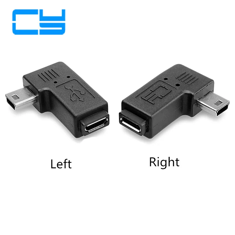 2 шт. 90 градусов левый и правый угловой мини-USB 5-контактный штекер-Micro USB гнездо