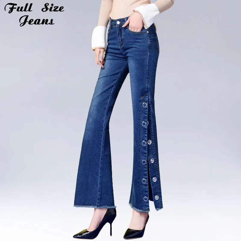 

Autumn Plus Size Side Split Wide Leg Jeans 4Xl 5Xl 7Xl Sexy Slim Hip Oversized Blue Boot Cuts Women Summer