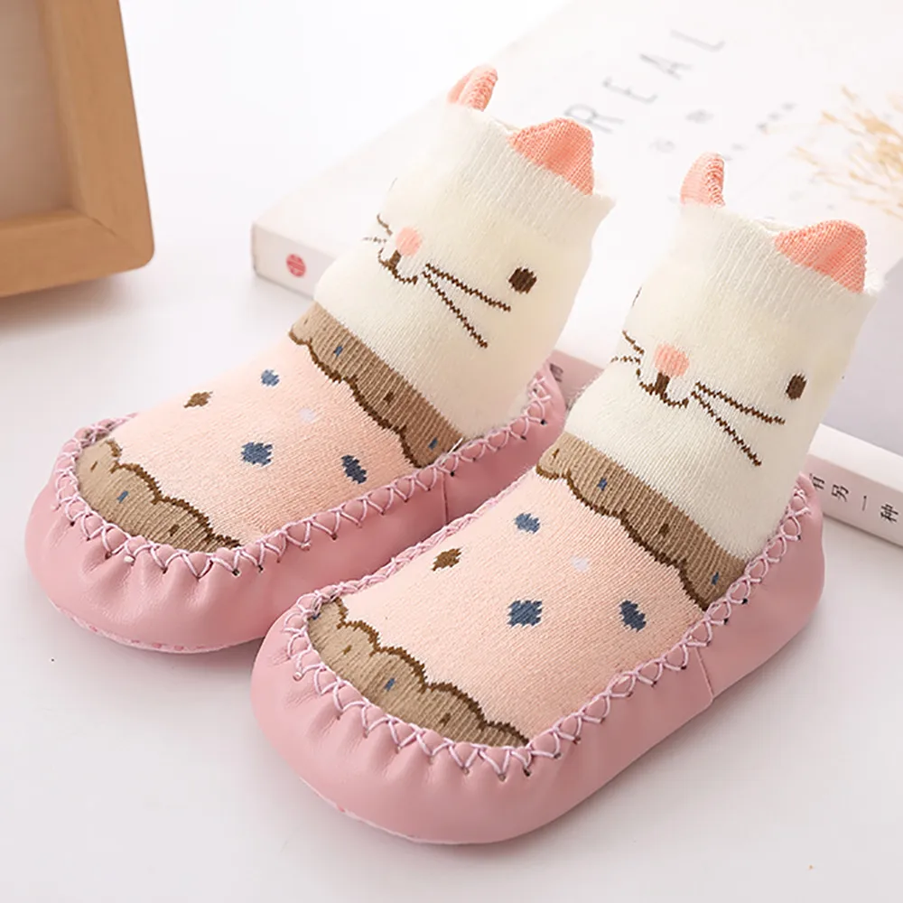 Носки детские хлопковые носки-тапочки нескользящие носки для малышей толстые нескользящие носки с рисунком животных - Цвет: PK