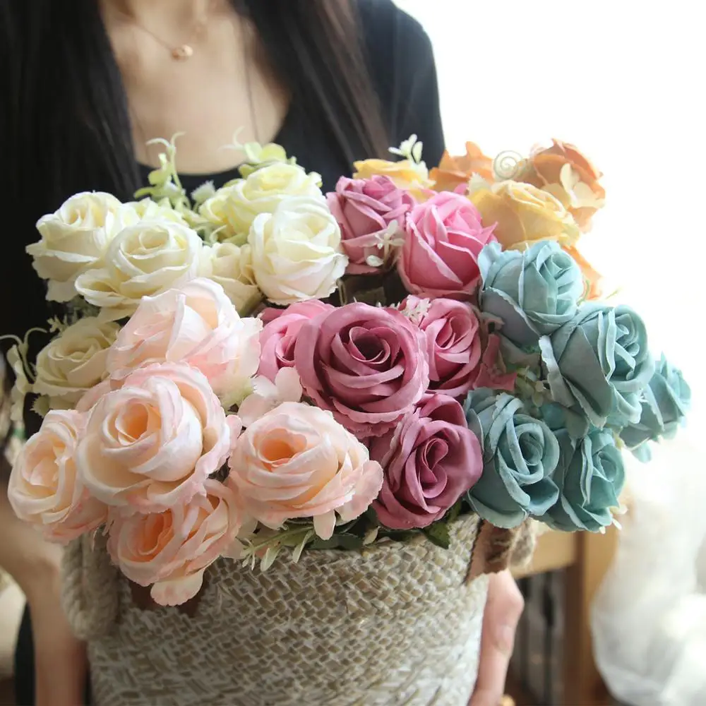 European Rose Artificial Flower Silk High Quality Wedding Decoration Winter Holiday Big Flower Red Home Decoration Autumn Artificial Dried Flowers Aliexpress