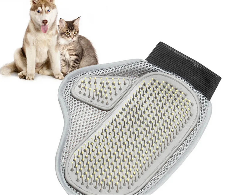 Nylon Pet Dog Cat Shower Bath Glove Hair Trmming Hand Glove Grey Pet