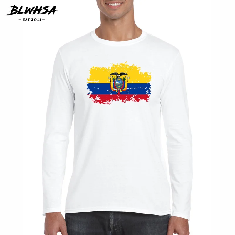BLWHSA плюс Размеры S-2XL классический Для мужчин футболка с длинными рукавами и круглым вырезом Эквадор флаг Для мужчин s футболка хлопковые