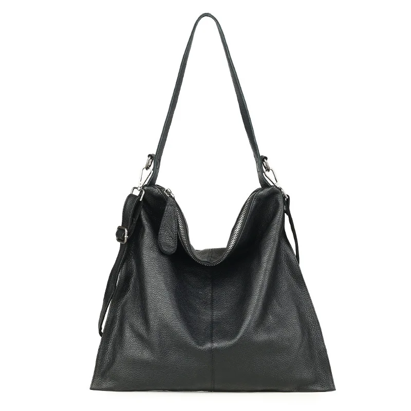 Pyaterochka, женская сумка из натуральной кожи, большая сумка на плечо, большая вместительность, винтажная Повседневная сумка, роскошные сумки высокого качества - Цвет: black