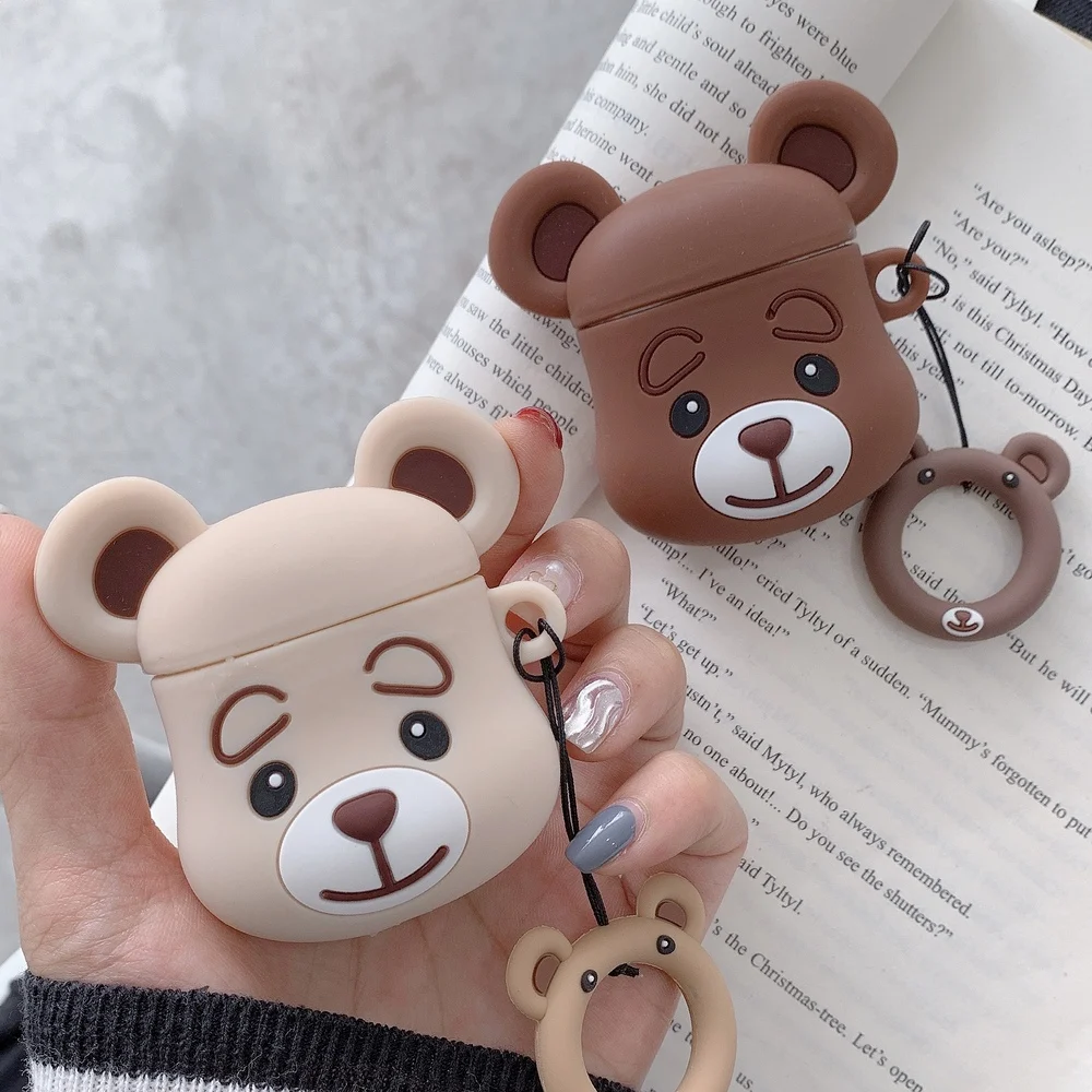 

Finger Ring Strap Cartoon Bear Headphone Cover Soft Silicone Earphone Case For Apple Airpods 1 2 Wired Wireless Charging Box